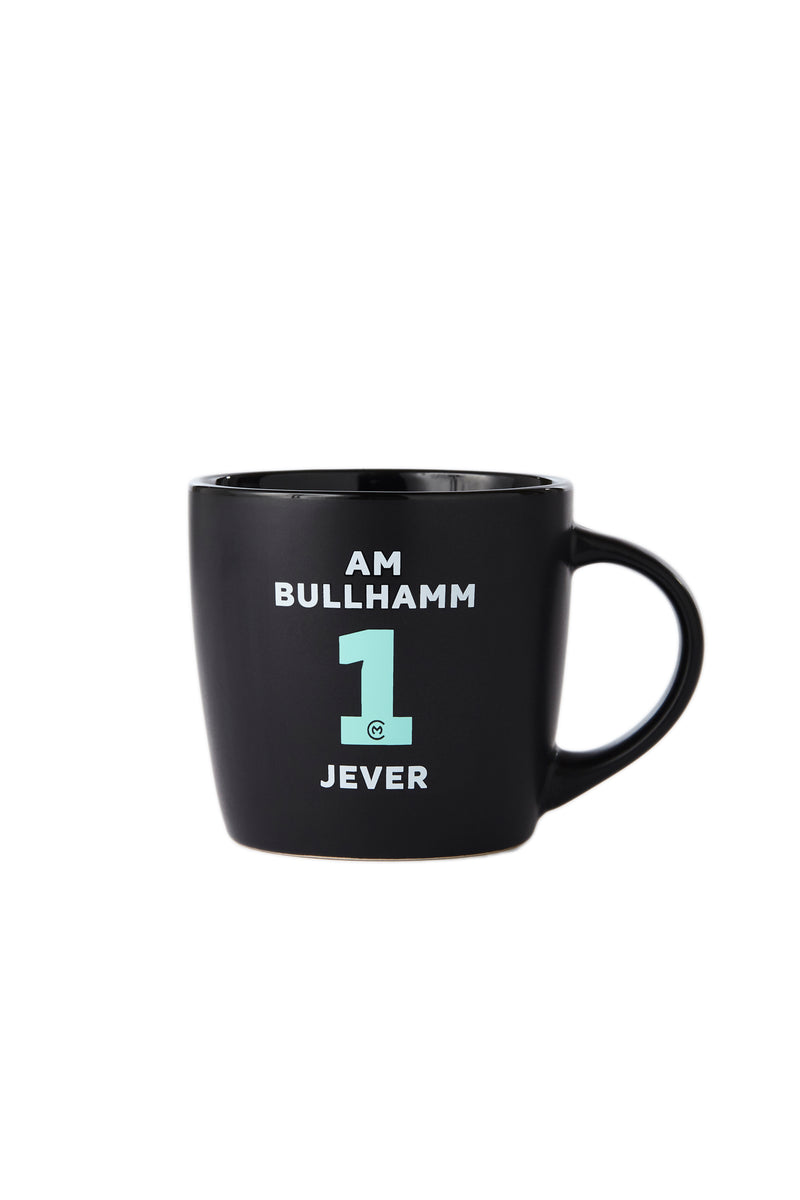 "Am Bullhamm 1 Jever" Tasse Schwarz