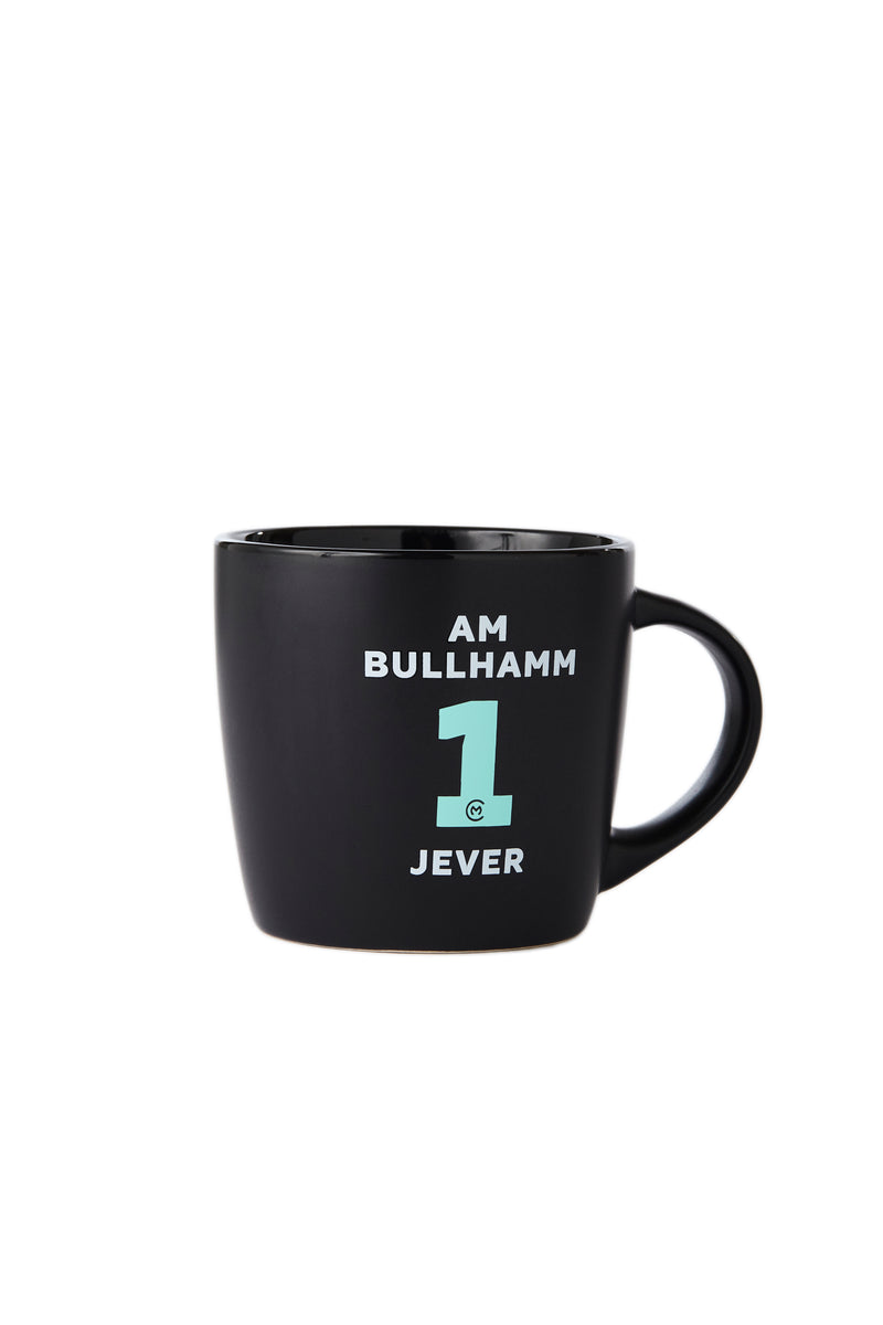 "Am Bullhamm 1 Jever" Tasse Schwarz